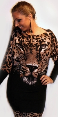 Flagermusbluse i leopard i sort og brun 